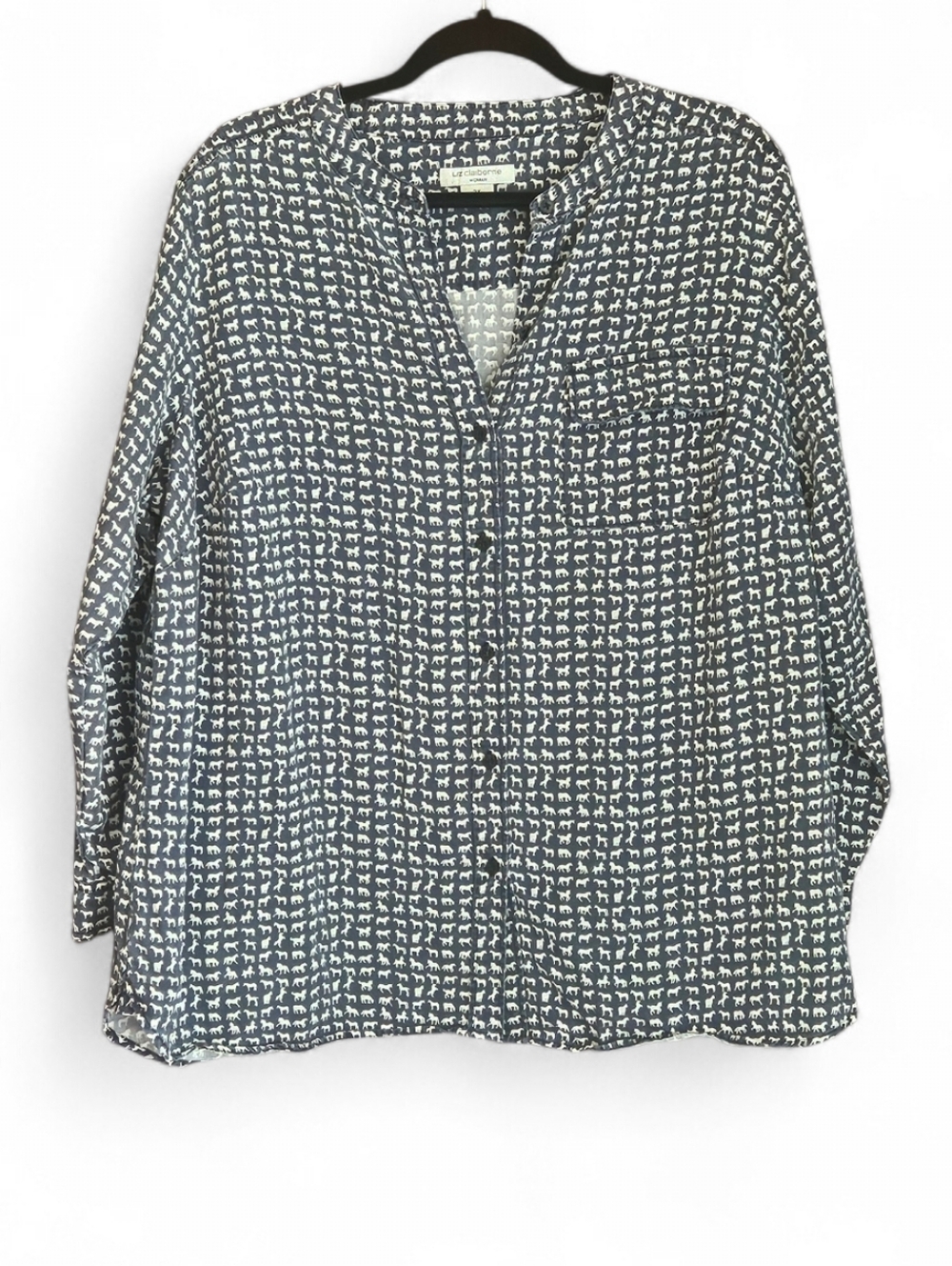 Liz Claiborne 2X Equestrian Horse Print Button Down Lyocell Shirt
